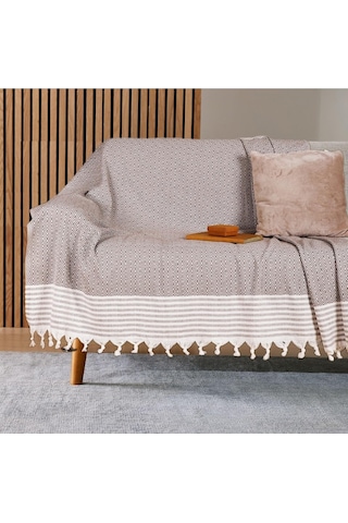 Buldan İşi Kaymaz Pamuklu Koltuk Örtüsü 170x210 Cm Koltuk Şalı Çekyat Kanepe Örtüsü Kahverengi Çok Renkli