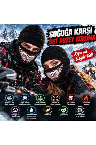 Biçomi Rüzgâr Geçirmez Kask İçi Nefes Alan Viskoz Tam Yüz Balaklava & Termal Boyunluk Unisex Siyah