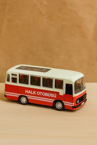 Nostaljik Halk Otobüsü 11 Cm Pilli Sesli Işıklı Kapısı Açılır Yumuşak Tekerlekli - Kırmızı