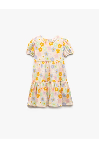 Koton Bisiklet Yaka Balon Kollu Katlı Çiçekli Elbise Bej Desenli 5smg80003ak Ekru Desenli Ekru