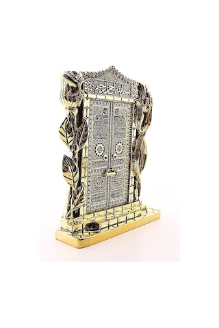 Gold Biblo 25 Cm Gül Kabe Kapısı Allah Muhammed Yazılı Polyester Üzerine Metal Kaplama Biblo