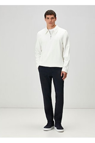 Beymen Club Beyaz Yarım Fermuarlı Polo Sweatshirt Beyaz