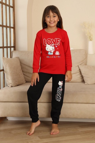 Miniğimin Cicileri Hll Kty Love Baskılı Kız Çocuk Pijama Tak... Kırmızı