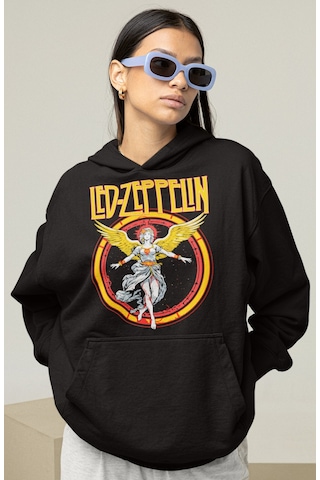 Sevbano Led Zeppelin Rock Metal Baskılı Unisex Oversize Müzik Grubu Hoodi Siyah