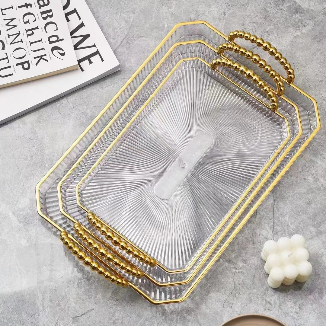 Qingmipy Gümüş Altın Kaplama Çok Amaçlı Servis Tabağı - Meyve, Çay, Pastane, Kek Tepsi Ve Aksesuar Tutucu - Büyük Boy 40.7x27.6x5.5 Cm