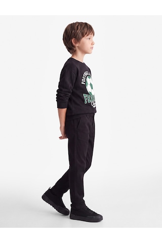 Koton Futbol Temalı Baskılı Şardonlu Bisiklet Yaka Uzun Kollu Sweatshirt Siyah 7wkb10484tk