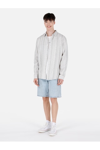 Colin's Colins Regular Fit Shirt Yaka Çizgi Desenli Ekru Erkek Uzun Kol Gömlek Cl1068825 Q1.v1 Ecr Ekru