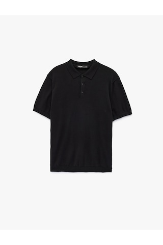 Koton Regular Fit Kol Detaylı Düğmeli Polo Yaka Kısa Kollu Triko Tişört Siyah 6sam70005ht Siyah