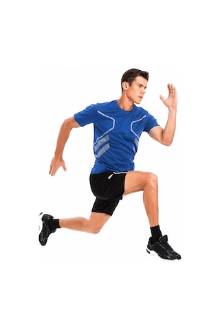 Genius Store Erkek Spor Tişört Antreman Gym Polyester Erkek Sporcu T-shirt Şeritli-tişört Mavi
