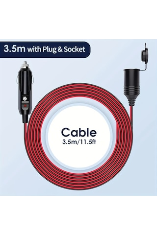 Honeybeeshop 1 Adet Obho Agir Hizmet 3 5m Araba Sigara Atesleme Ucu Uzatma Kablosu 16awg 12 24v Erkekten Disli Baglanti 15a Sigortali Led Gostergeli