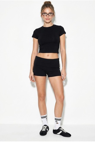 Shade Kadın Kısa Kollu Bisiklet Yaka Crop T-shirt 60286904 - Siyah