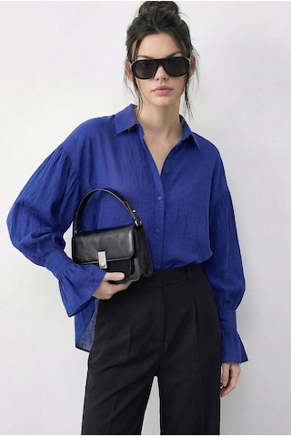 Shade Kadın Fırfır Manşet Detaylı Oversize Gömlek 533 60286029 - Çivit Mavisi