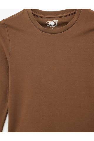 Koton İnterlok Uzun Kollu Bisiklet Yaka Slim Fit Spor Crop Tişört Kahverengi 6wak10313nk Kahve
