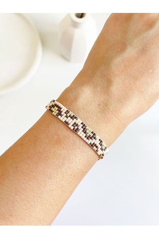 Nevoaccessory Krem Leopar Desenli Miyuki Bileklik Krem