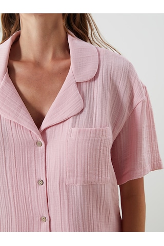 Lcw Dream Pembe Gömlek Yaka Müslin Kadın Şortlu Pijama Takımı