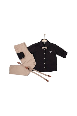 Esterella Erkek Çocuk Papyonlu ve Askılı Gömlek Pantolon Takımı Siyah