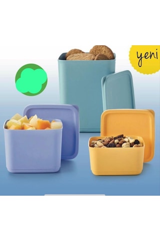 Tupperware Kübik Kare Saklama Kabı Çok Renkli 3'lü Çok Renkli