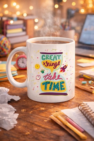 Great Things Take Time Porselen Kupa Model 130 Motivasyon Mesajlı Renkli Kupa, İlham Veren Kahve & Çay Kupası Diğer