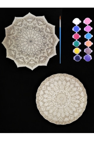 Mandala , 20 Cm 2'li Ahşap Hobi Boyama Setleri Model 5