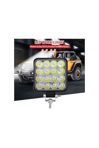 Off Road Sis Farı Lambası 16 Ledli Kare 4'lü Paket Su Geçrmez Led