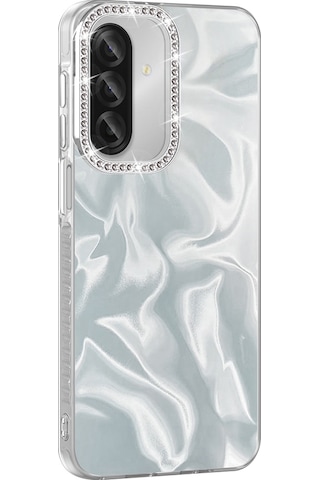 Samsung Uyumlu Galaxy A57 Kılıf Airbagli Parlak Taş Detay Tasarımlı Esila Kılıf Beyaz