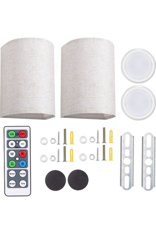 Yunboo Yd-003 Duvar Tipi Rgbw Işık - 16 Renk 3 Modlu, Kum Rengi Kumaş Abajur, Uzaktan Kumanda, 10 Seviye Parlaklık, Zamanlayıcı 2 Adet Bej