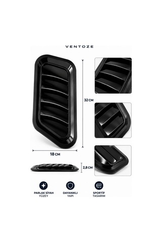 2'li Dekoratif Kaput Hava Kanalı Görünümlü Aksesuar Piano Black Sportif Tasarım Oto Aksesuar