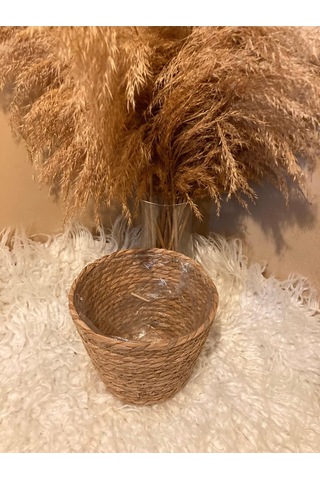 V Şeklinde Hasır Kalın Örgü İçi Poşetli Saksılık Orta Boy