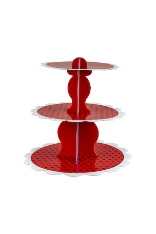 Cup Cake Standı - Doğum Günü - Üç Katlı - 30x27x22Cm - Kırmızı
