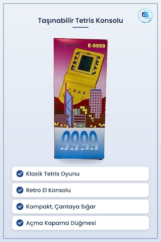 Tetris Oyunu Taşınabilir El Konsolu Retro Klasik Elektronik Oyun