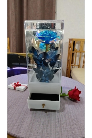 Sevgililer Gününe Özel Çekmeçeli Yüzük Koyulan Led Işıklı Gül Buket Boyut:22cm