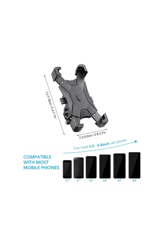 Shineyee Bisiklet Telefon Tutucu, Direksiyon Tipi, Abs Malzeme, 6.5 İnç'e Kadar Telefonlar İçin, Siyah Renk Siyah