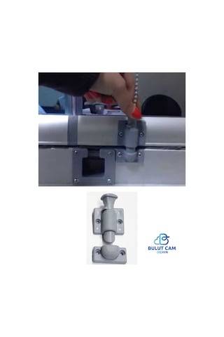 Cam Balkon Kilidi Emniyet Plastik Kilit Boncuklu Ip Zincir Takım Seti Siyah