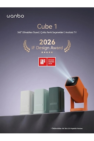 Wanbo Cube1 Projeksiyon Cihazı-Dahili Android TV 11.0 Widevine L1 sertifikalı & 8W Hoparlör - Beyaz