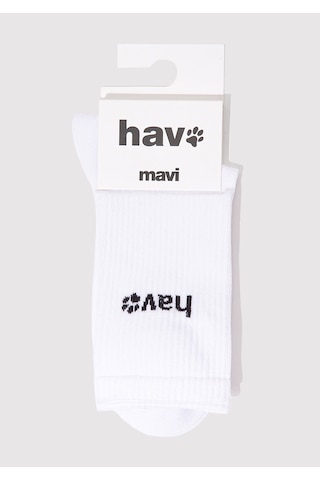 Mavi - Hav Baskılı Beyaz Soket Çorap 1913653-620 Beyaz
