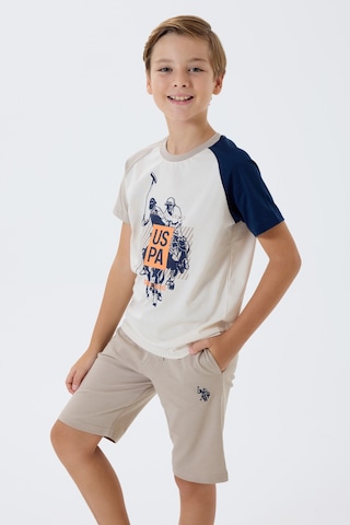U.s. Polo Assn. 2423 %100 Pamuk Cepli Erkek Çocuk Şort Pijama Takım Bej