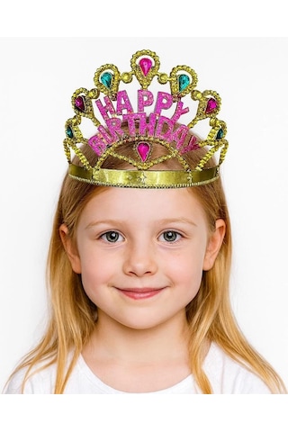 Mey İthalat Altın Renk Happy Birthday Yazılı Doğum Günü Tacı 60 Cm