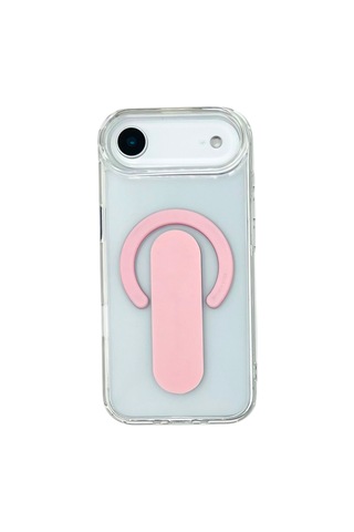 Apple iPhone 17 Air Magsafe Uyumlu Standlı Şeffaf Kılıf Pembe