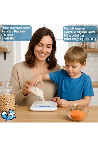 Bluefox Topaz Premium Dijital Mutfak Tartısı 10kg Temperli Beyaz Cam, Geniş Lcd Ekran, Yüksek Hassasiyet Sensör Şık Ve Dayanıklı Tasarım Geniş Yüzey 23x16cm