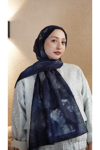 Mirsoy Scarf Safir Etnik Desen Şal Lacivert