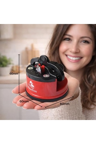 Bluefox Kırmızı Powergrip'li Bıçak Bileyici - Vantuzlu Vakumlu, Serbest Ellerle Kullanılabilen Tungsten Carbide Bıçak Bileme Aleti