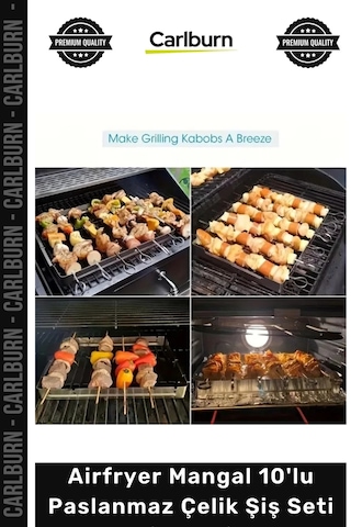 Şişseti Kaliteli Fırın Izgara Kamp Kebap Airfryer Mangal 10'lu Paslanmaz Çelik Şiş Seti 20 Cm Çok Renkli