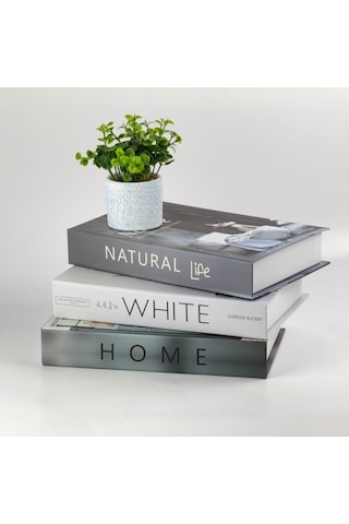 3 Lü Kitap Görünümlü Dekoratif Kutu Seti, İskandinav Tarz Modern Ev Dekorasyonu- Set-4