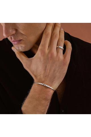 925 Ayar Gümüş Ay Göndüsü Motifli Unısex Kelepçe Bileklik Gümüş