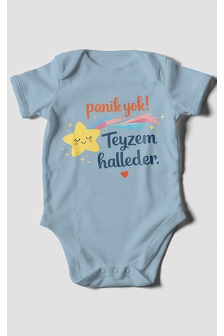Morivokids Panik Yok Teyzem Halleder Kısa Kollu Bebek Body %100 Pamuk Bebe Mavisi