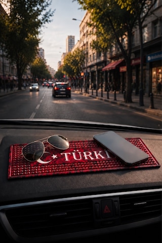 Kemboss Türkiye Kaydırmaz Torpido Pedi Ve Teşkilat Plakalık Seti - Araç İçi Kaydırmaz Ped + Universal Tekli Araba Plakalık