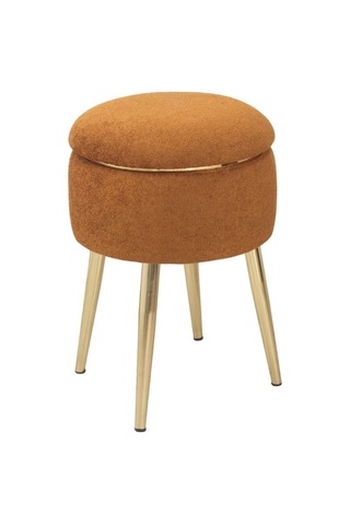 Bella Metal Ayaklı Puflu Teddy Kumaş Sehpa Altın Turuncu Gold Orange