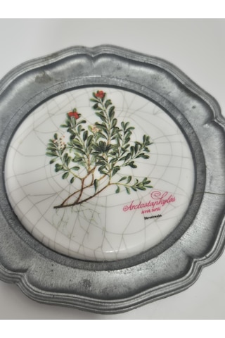 Vintage Zınn Çerçeveli Dekoratif Çiçek Temalı Duvar Tabağı 10cm 009