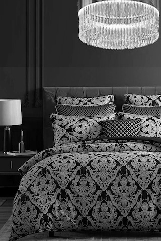 İqon Lastikli Çarşaflı Nevresim Takımı Tek Kişilik Damask Gri