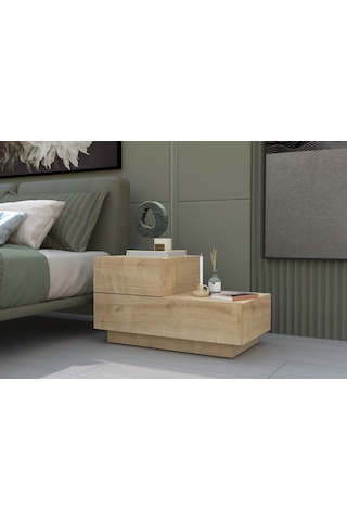 Kayra Kmd002 Led Işıklı Komodin 2 Çekmeceli Modern Tasarım Safir Meşe